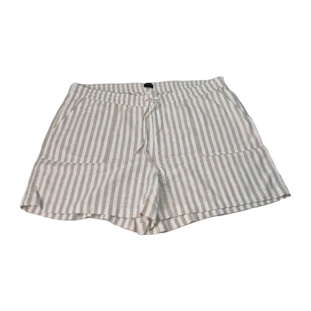 J.Crew Women's Striped linen blend drawstring Shorts Size XXL Tan White 54